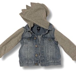 Gap brand, 2T, lightly worn, dinosaur denim jacket with cotton sleeves